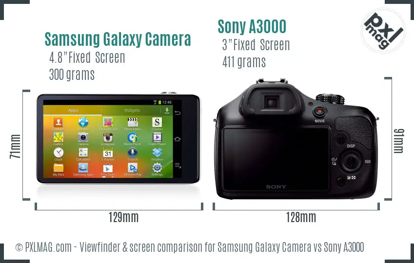 Samsung Galaxy Camera vs Sony A3000 Screen and Viewfinder comparison
