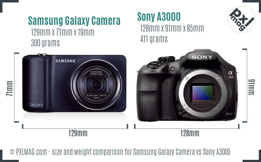 Samsung Galaxy Camera vs Sony A3000 size comparison