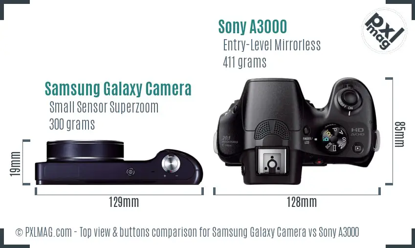 Samsung Galaxy Camera vs Sony A3000 top view buttons comparison