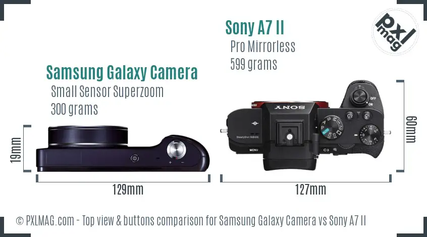 Samsung Galaxy Camera vs Sony A7 II top view buttons comparison