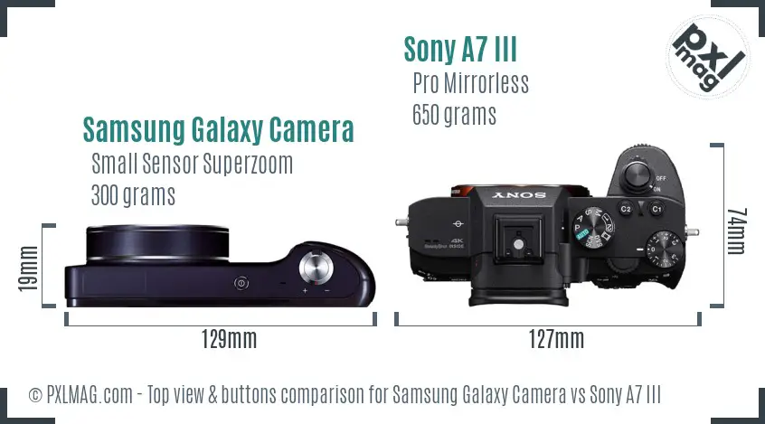 Samsung Galaxy Camera vs Sony A7 III top view buttons comparison