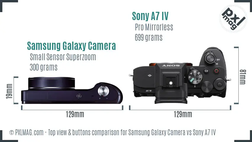 Samsung Galaxy Camera vs Sony A7 IV top view buttons comparison