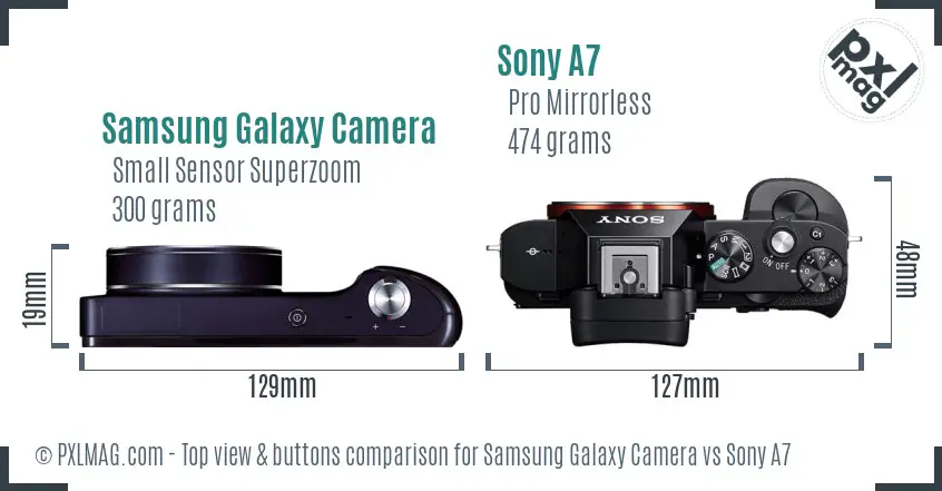 Samsung Galaxy Camera vs Sony A7 top view buttons comparison