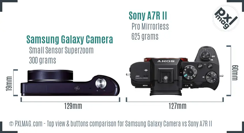 Samsung Galaxy Camera vs Sony A7R II top view buttons comparison