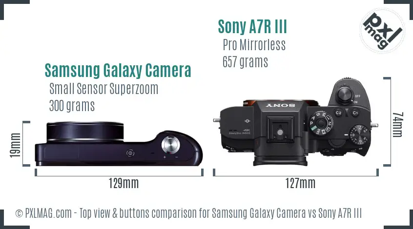 Samsung Galaxy Camera vs Sony A7R III top view buttons comparison