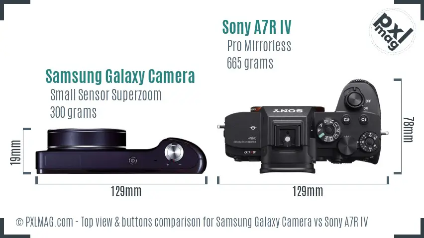 Samsung Galaxy Camera vs Sony A7R IV top view buttons comparison