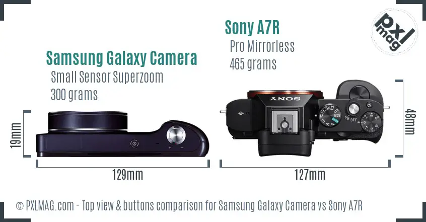 Samsung Galaxy Camera vs Sony A7R top view buttons comparison