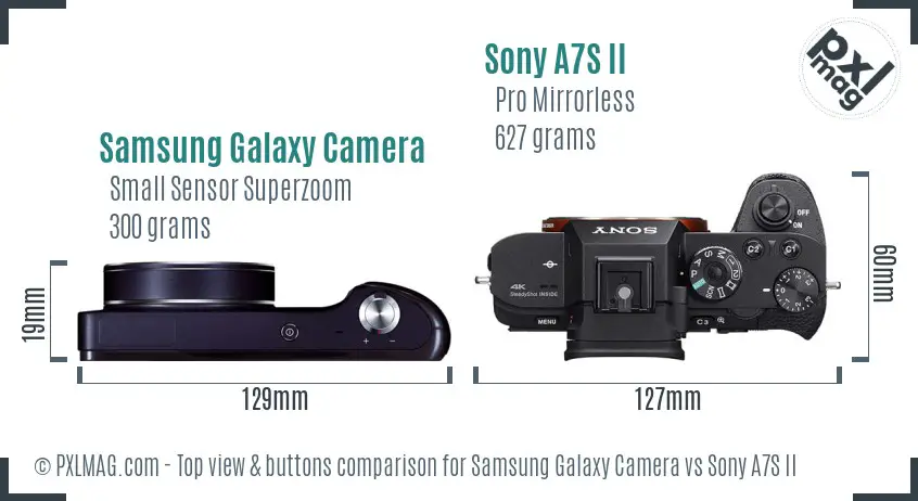 Samsung Galaxy Camera vs Sony A7S II top view buttons comparison