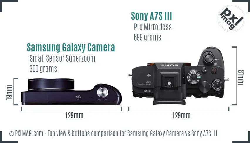 Samsung Galaxy Camera vs Sony A7S III top view buttons comparison