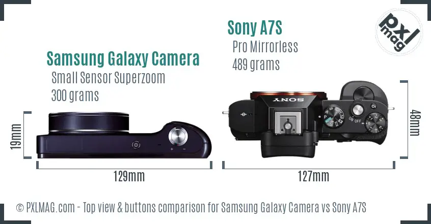 Samsung Galaxy Camera vs Sony A7S top view buttons comparison