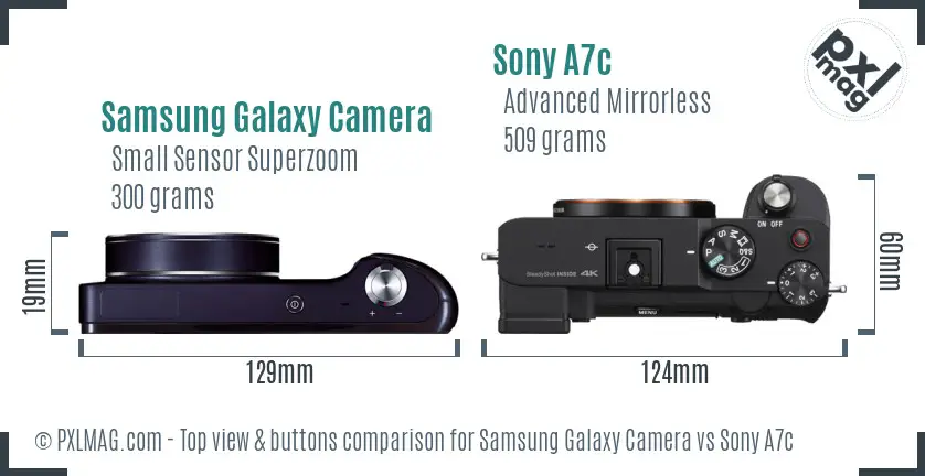 Samsung Galaxy Camera vs Sony A7c top view buttons comparison