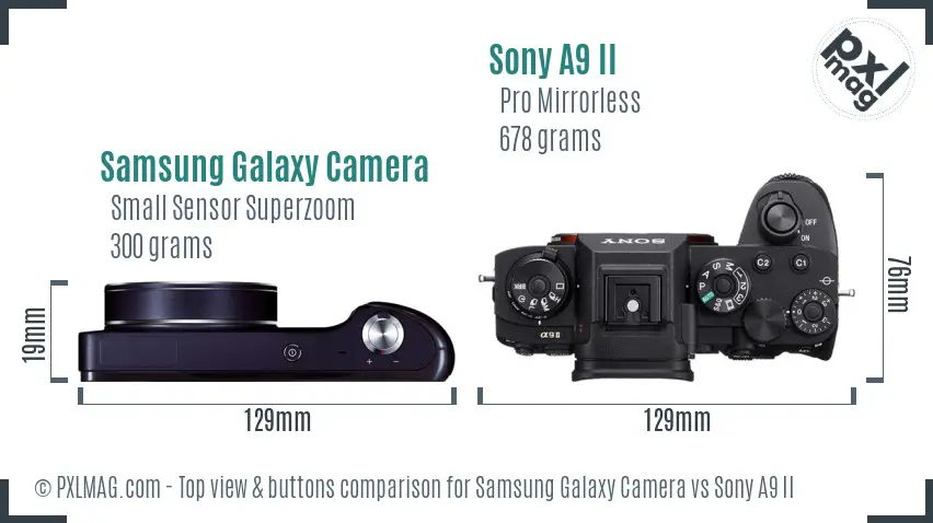 Samsung Galaxy Camera vs Sony A9 II top view buttons comparison