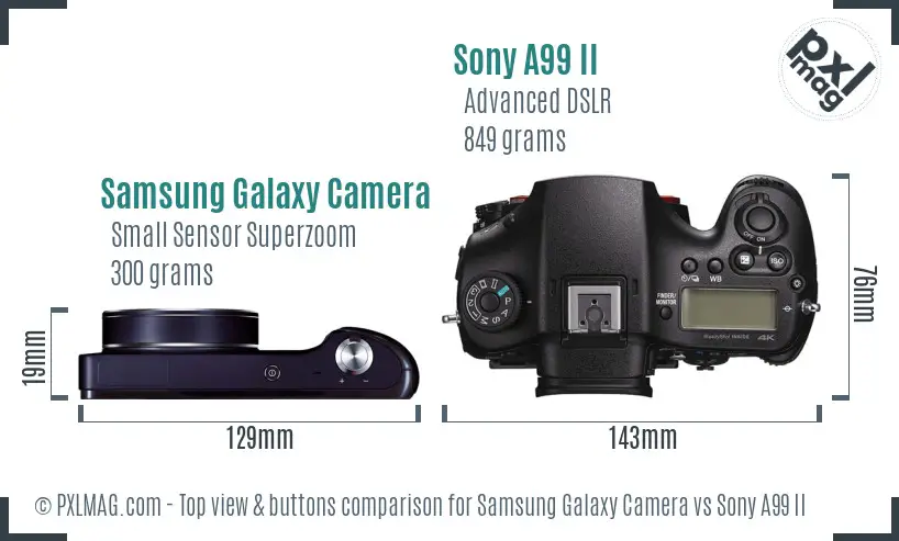 Samsung Galaxy Camera vs Sony A99 II top view buttons comparison