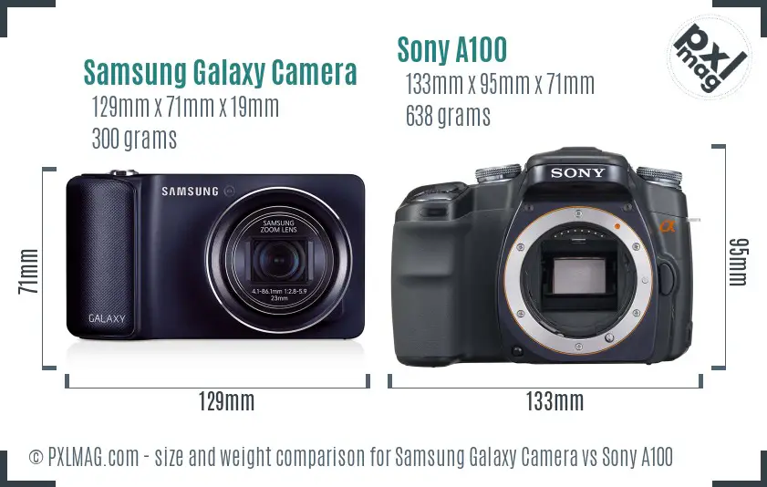 Samsung Galaxy Camera vs Sony A100 size comparison