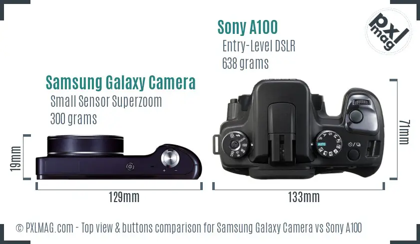Samsung Galaxy Camera vs Sony A100 top view buttons comparison