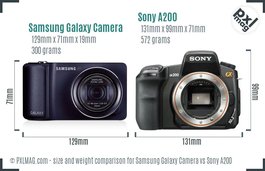 Samsung Galaxy Camera vs Sony A200 size comparison