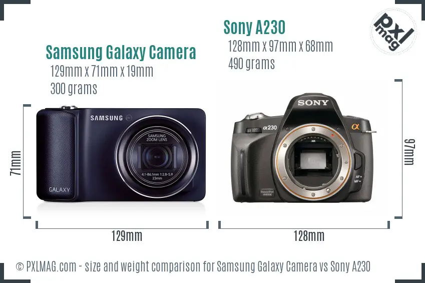 Samsung Galaxy Camera vs Sony A230 size comparison
