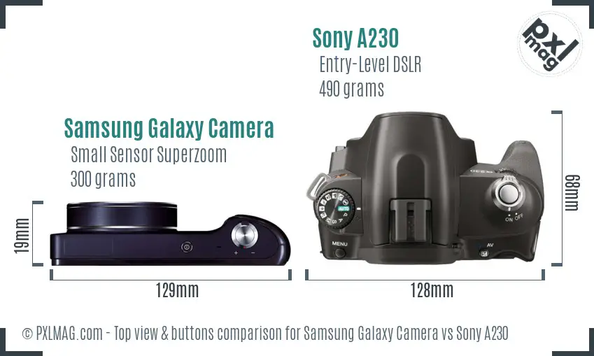 Samsung Galaxy Camera vs Sony A230 top view buttons comparison