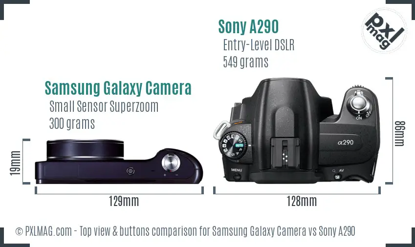Samsung Galaxy Camera vs Sony A290 top view buttons comparison