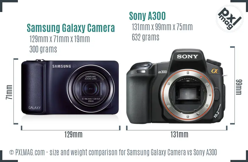 Samsung Galaxy Camera vs Sony A300 size comparison