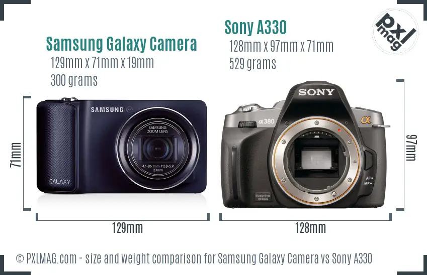 Samsung Galaxy Camera vs Sony A330 size comparison