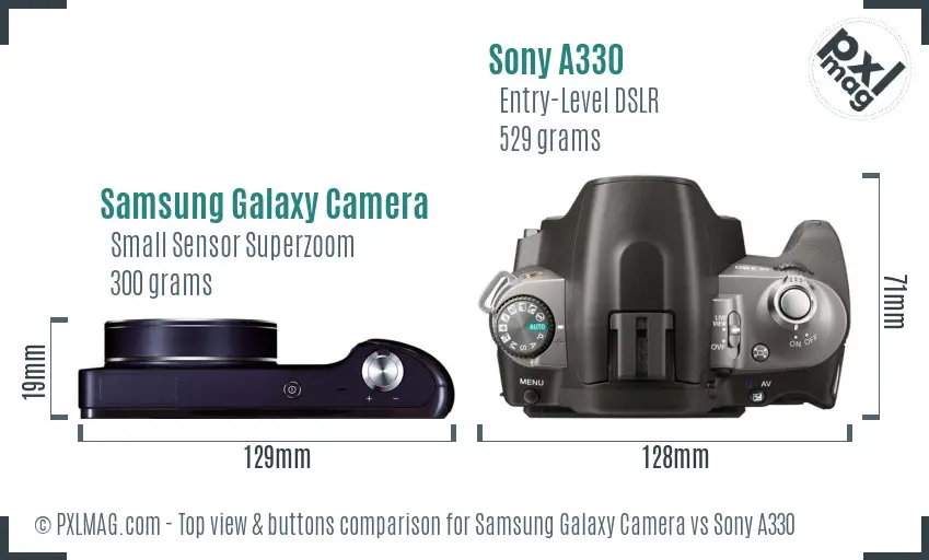 Samsung Galaxy Camera vs Sony A330 top view buttons comparison