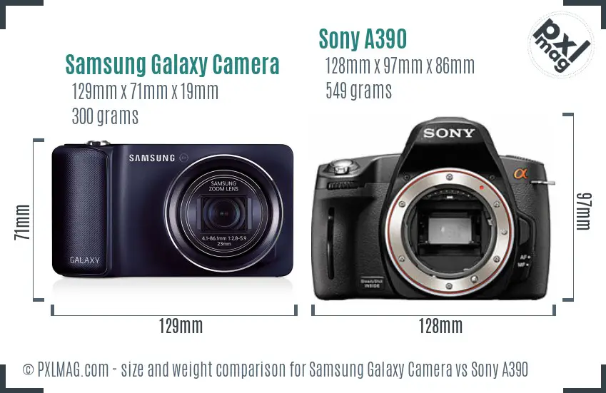 Samsung Galaxy Camera vs Sony A390 size comparison