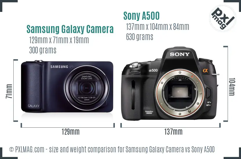 Samsung Galaxy Camera vs Sony A500 size comparison