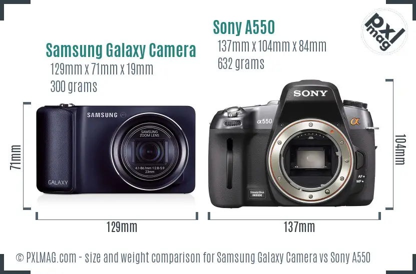Samsung Galaxy Camera vs Sony A550 size comparison