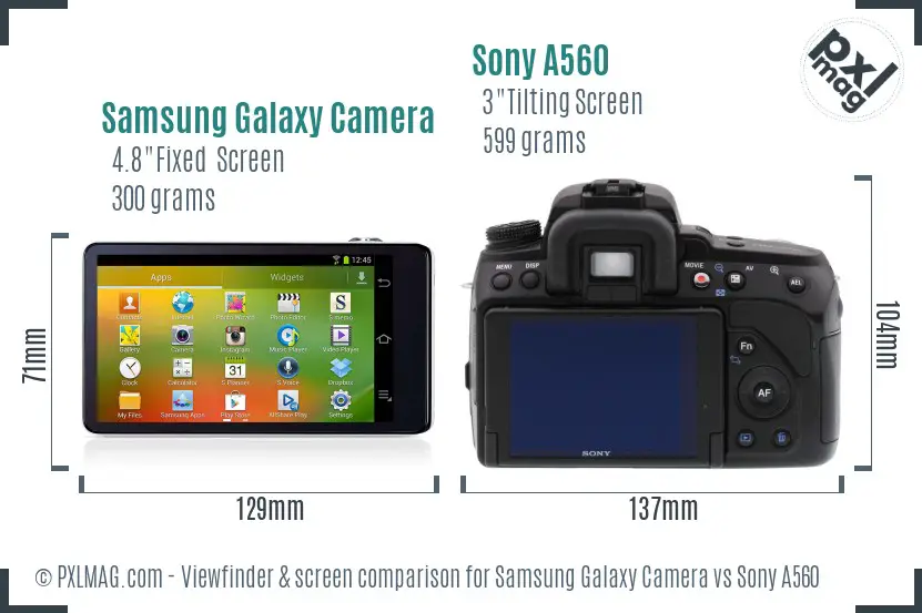 Samsung Galaxy Camera vs Sony A560 Screen and Viewfinder comparison