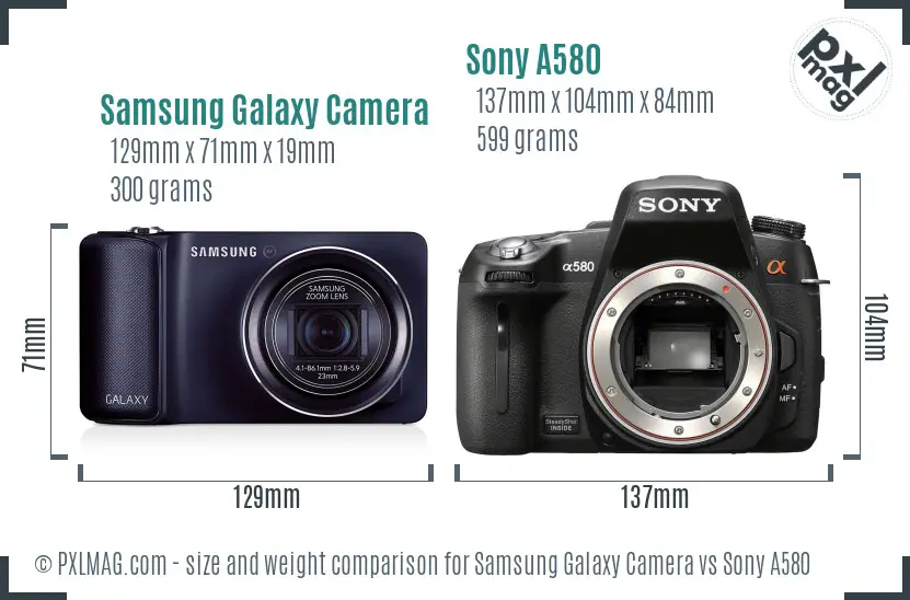 Samsung Galaxy Camera vs Sony A580 size comparison