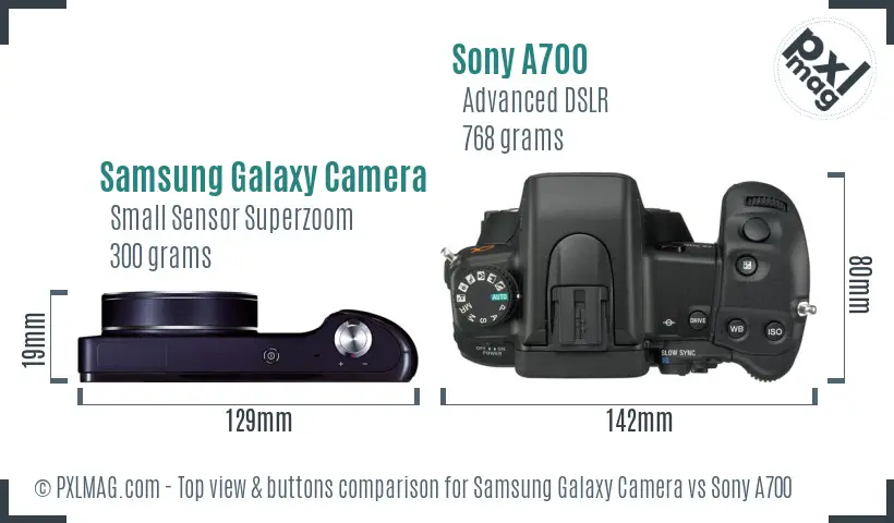 Samsung Galaxy Camera vs Sony A700 top view buttons comparison