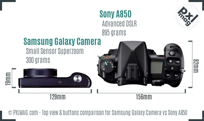Samsung Galaxy Camera vs Sony A850 top view buttons comparison