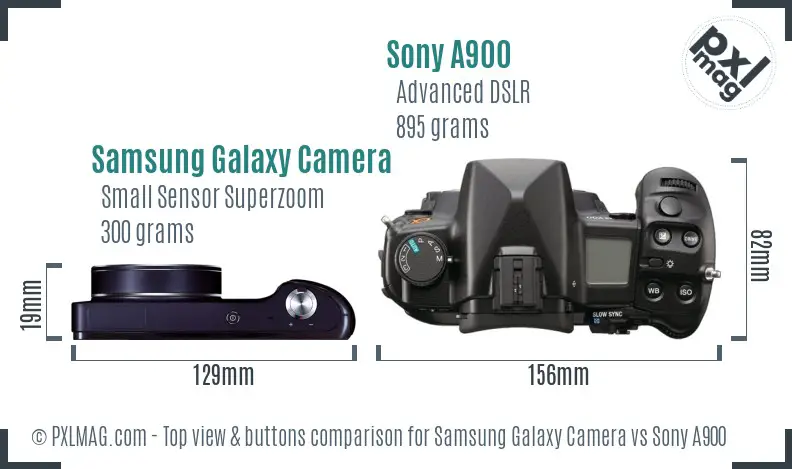 Samsung Galaxy Camera vs Sony A900 top view buttons comparison