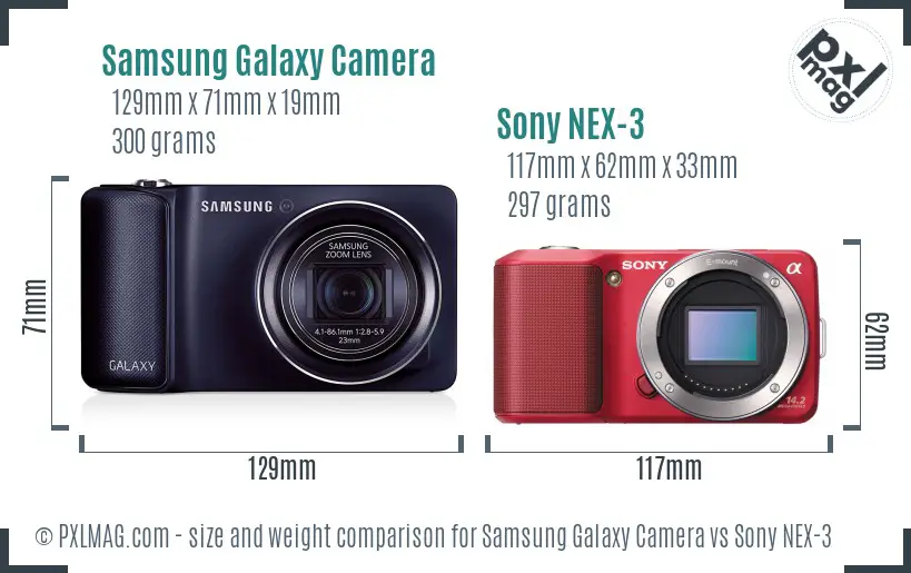 Samsung Galaxy Camera vs Sony NEX-3 size comparison