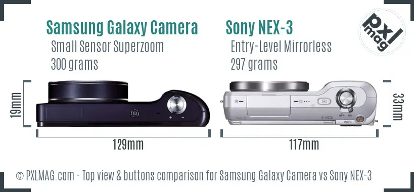 Samsung Galaxy Camera vs Sony NEX-3 top view buttons comparison