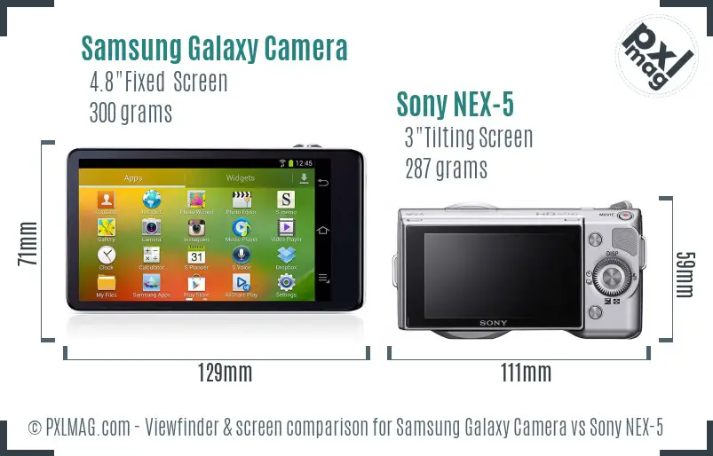 Samsung Galaxy Camera vs Sony NEX-5 Screen and Viewfinder comparison