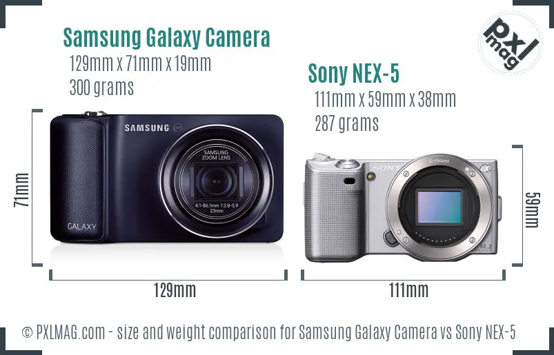 Samsung Galaxy Camera vs Sony NEX-5 size comparison