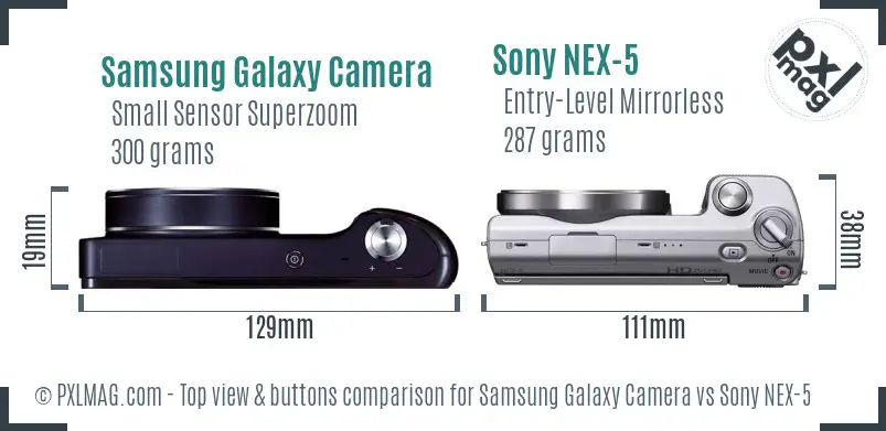 Samsung Galaxy Camera vs Sony NEX-5 top view buttons comparison