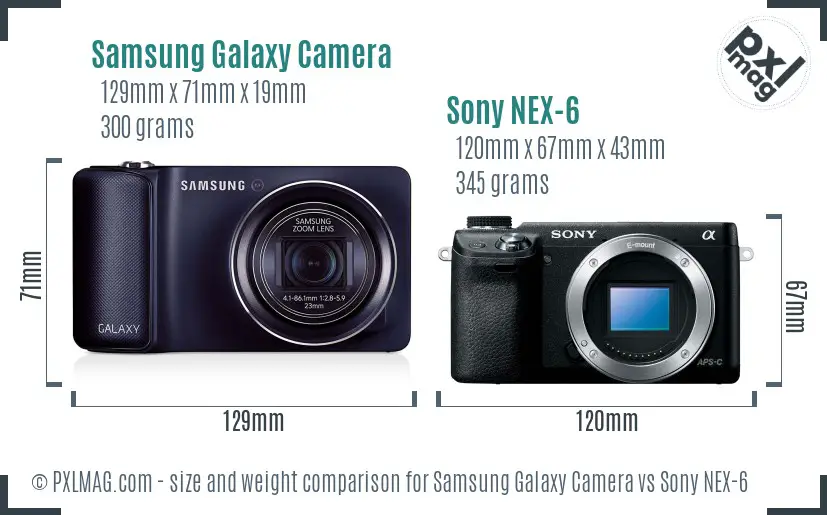 Samsung Galaxy Camera vs Sony NEX-6 size comparison