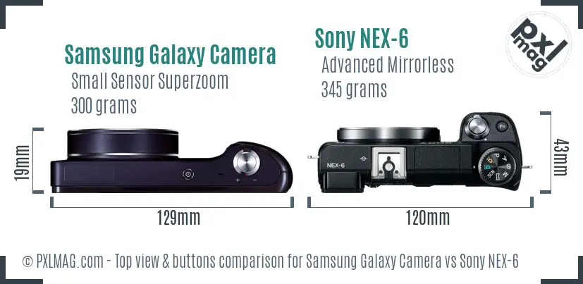 Samsung Galaxy Camera vs Sony NEX-6 top view buttons comparison