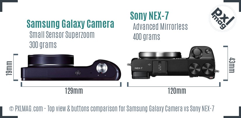 Samsung Galaxy Camera vs Sony NEX-7 top view buttons comparison