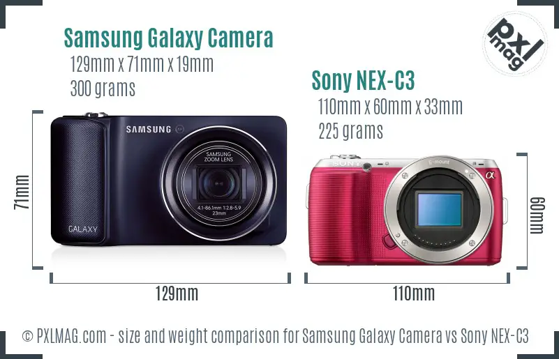 Samsung Galaxy Camera vs Sony NEX-C3 size comparison