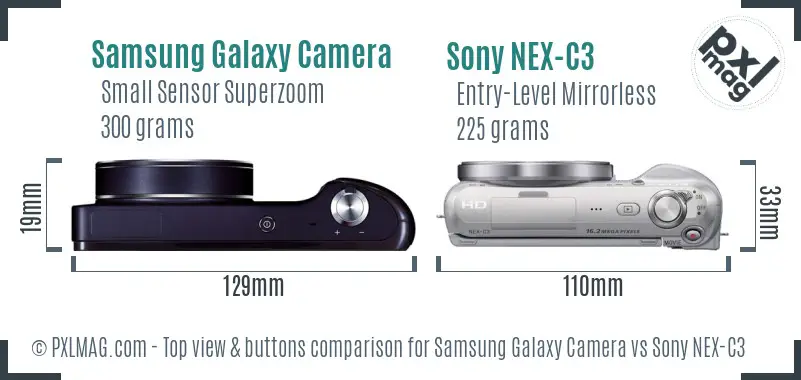 Samsung Galaxy Camera vs Sony NEX-C3 top view buttons comparison