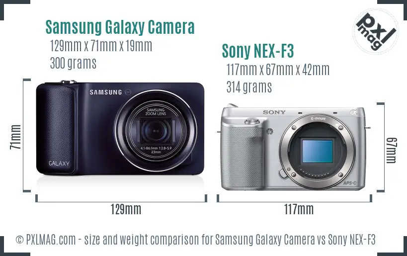Samsung Galaxy Camera vs Sony NEX-F3 size comparison