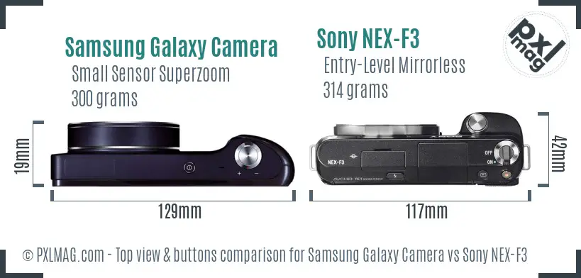Samsung Galaxy Camera vs Sony NEX-F3 top view buttons comparison