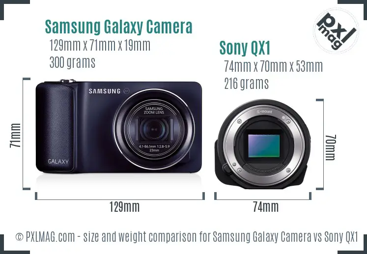 Samsung Galaxy Camera vs Sony QX1 size comparison