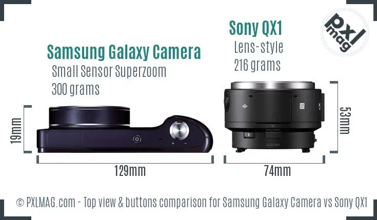 Samsung Galaxy Camera vs Sony QX1 top view buttons comparison