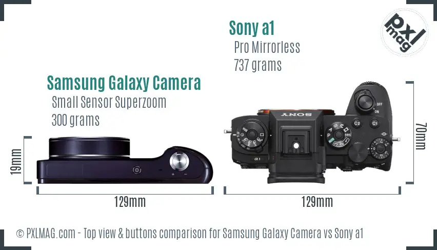 Samsung Galaxy Camera vs Sony a1 top view buttons comparison