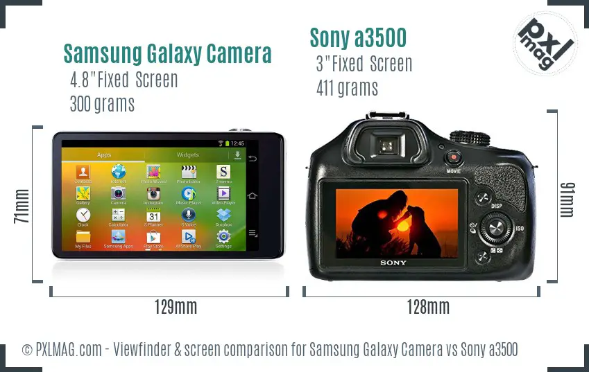 Samsung Galaxy Camera vs Sony a3500 Screen and Viewfinder comparison